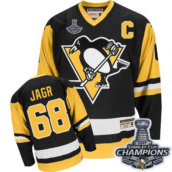 Men's CCM Pittsburgh Penguins #68 Jaromir Jagr Authentic Black Throwback 2017 Stanley Cup Champions NHL Jersey - Ujersey