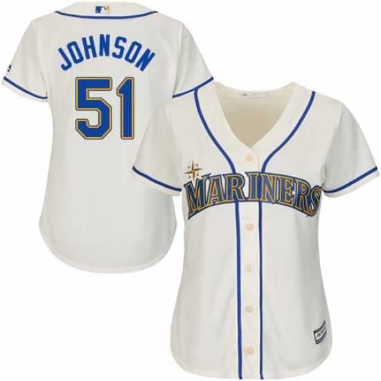 Women's Majestic Seattle Mariners #51 Randy Johnson Authentic Cream Alternate Cool Base MLB Jersey - Ujersey