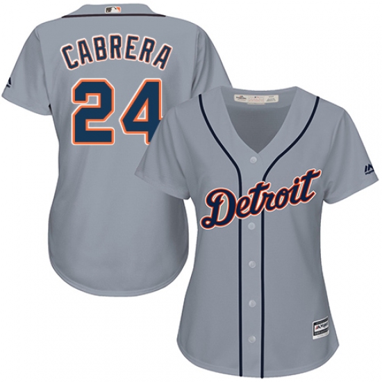 Women's Majestic Detroit Tigers #24 Miguel Cabrera Replica Grey Road Cool Base MLB Jersey - Ujersey