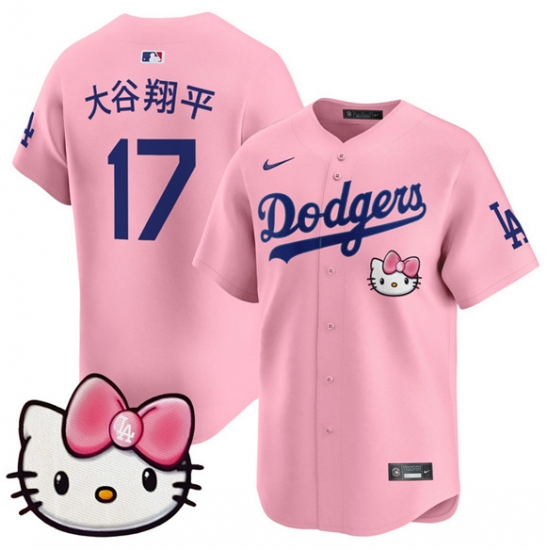 Men's Los Angeles Dodgers #17 大谷翔平 Pink 2025 Hello Kitty Vapor Limited Stitched Baseball Jersey - Ujersey