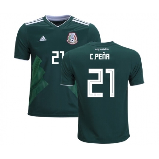 Mexico #21 C.Pena Home Kid Soccer Country Jersey