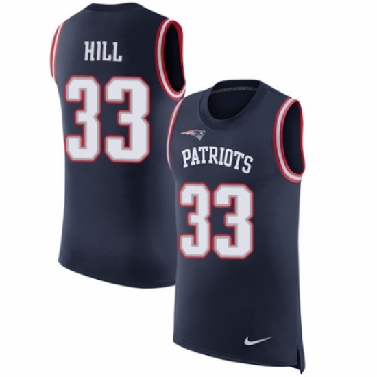 Men's Nike New England Patriots #33 Jeremy Hill Navy Blue Rush Player Name & Number Tank Top NFL Jersey - Ujersey