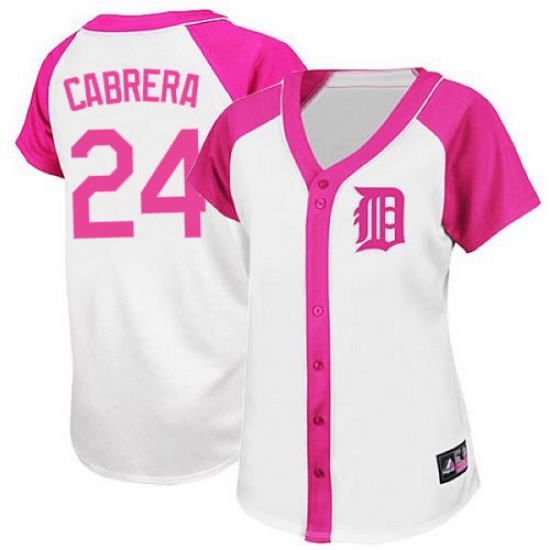 Women's Majestic Detroit Tigers #24 Miguel Cabrera Replica White/Pink Splash Fashion MLB Jersey - Ujersey