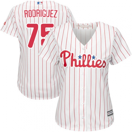 Women's Majestic Philadelphia Phillies #75 Francisco Rodriguez Authentic White/Red Strip Home Cool Base MLB Jersey - Ujersey
