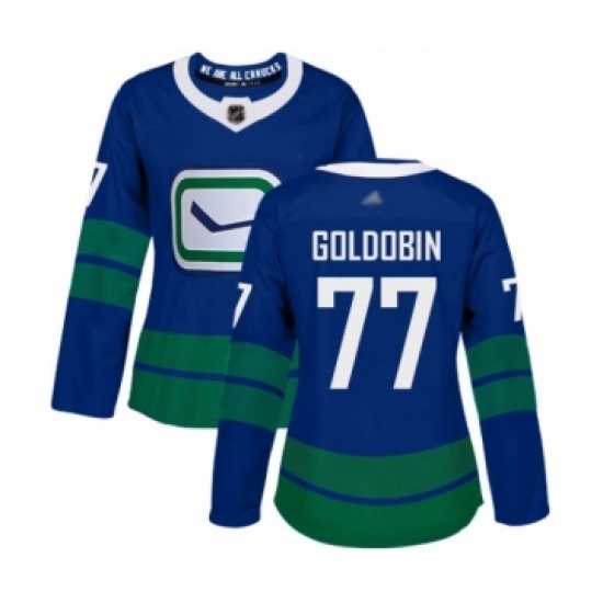 Women's Vancouver Canucks #77 Nikolay Goldobin Authentic Royal Blue Alternate Hockey Jersey