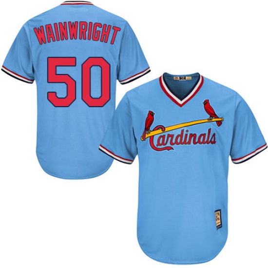 Men's Majestic St. Louis Cardinals #50 Adam Wainwright Replica Light Blue Cooperstown MLB Jersey - Ujersey