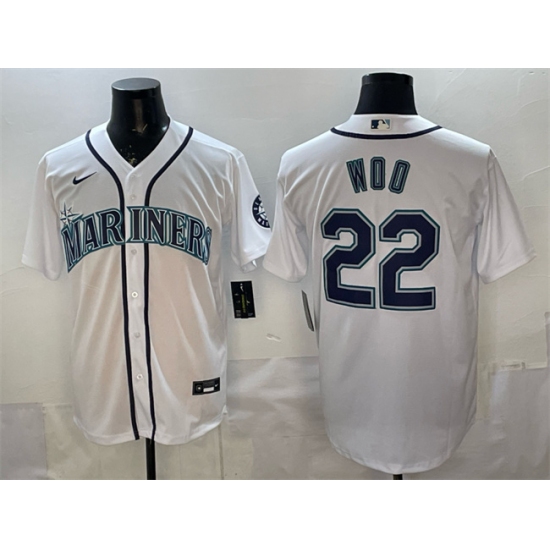 Men's Seattle Mariners #22 Bryan Woo White Cool Base Stitched Baseball Jersey - Ujersey