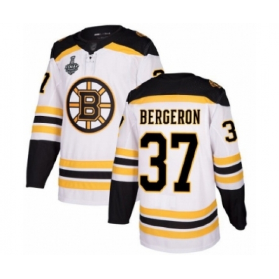 Men's Boston Bruins #37 Patrice Bergeron Authentic White Away 2019 Stanley Cup Final Bound Hockey Jersey - Ujersey