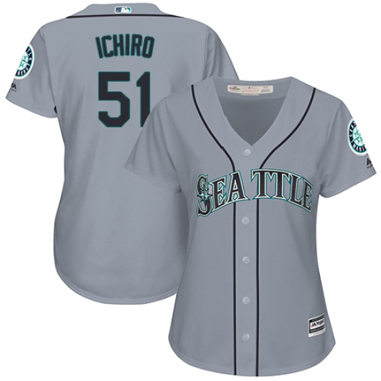 Women's Majestic Seattle Mariners #51 Ichiro Suzuki Authentic Grey Road Cool Base MLB Jersey - Ujersey