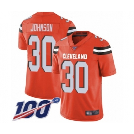 Men's Cleveland Browns #30 D'Ernest Johnson Orange Alternate Vapor Untouchable Limited Player 100th Season Football Jersey - Ujersey