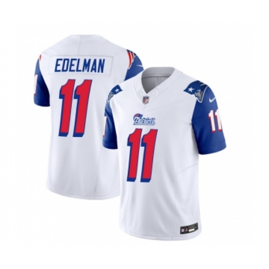 Men's Nike New England Patriots #11 Julian Edelman White Blue 2023 F.U.S.E. Vapor Limited Football Stitched Jersey - Ujersey
