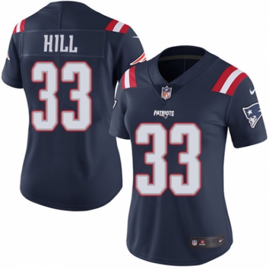 Women's Nike New England Patriots #33 Jeremy Hill Limited Navy Blue Rush Vapor Untouchable NFL Jersey - Ujersey