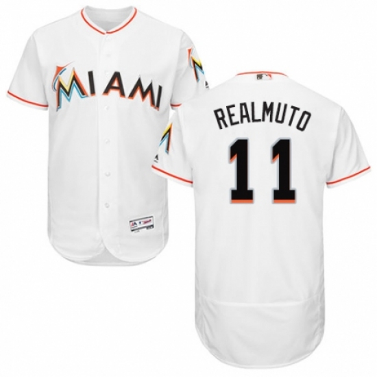 Men's Majestic Miami Marlins #11 J. T. Realmuto White Home Flex Base Authentic Collection MLB Jersey - Ujersey