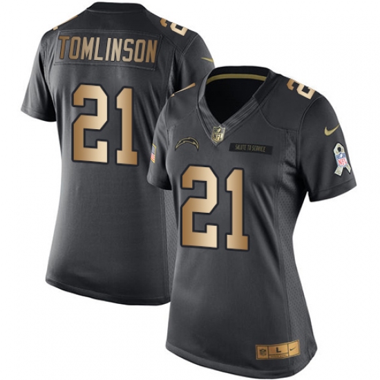 Women's Nike Los Angeles Chargers #21 LaDainian Tomlinson Limited Black/Gold Salute to Service NFL Jersey - Ujersey