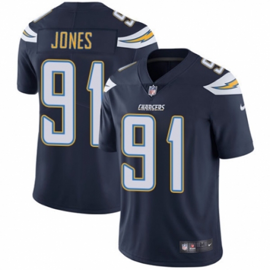 Men's Nike Los Angeles Chargers #91 Justin Jones Navy Blue Team Color Vapor Untouchable Limited Player NFL Jersey - Ujersey