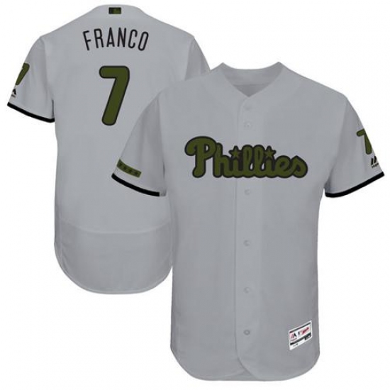 Men's Majestic Philadelphia Phillies #7 Maikel Franco Grey Memorial Day Authentic Collection Flex Base MLB Jersey - Ujersey