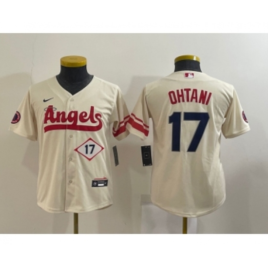 Youth Los Angeles Angels #17 Shohei Ohtani Number Cream 2022 City Connect Cool Base Stitched Jersey - Ujersey