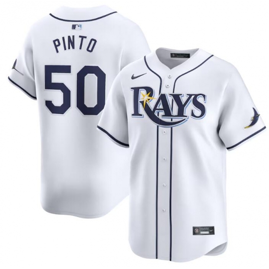 Men's Tampa Bay Rays #50 Rene Pinto White Home Limited Stitched Baseball Jersey - Ujersey