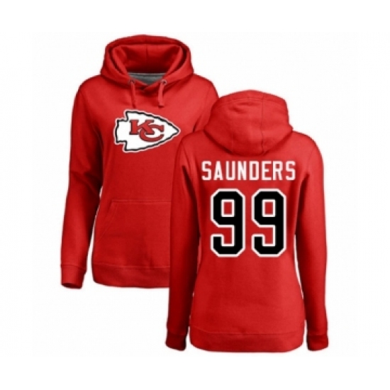 Football Women's Kansas City Chiefs #99 Khalen Saunders Red Name & Number Logo Pullover Hoodie - Ujersey