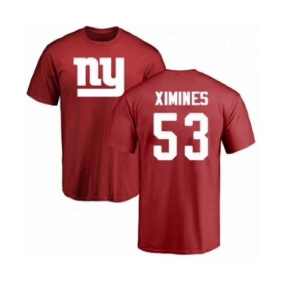 Football New York Giants #53 Oshane Ximines Red Name & Number Logo T-Shirt - Ujersey