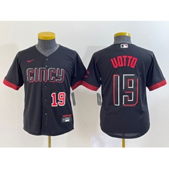 Youth Cincinnati Reds #19 Joey Votto Number Black 2023 City Connect Cool Base Stitched Jersey - Ujersey