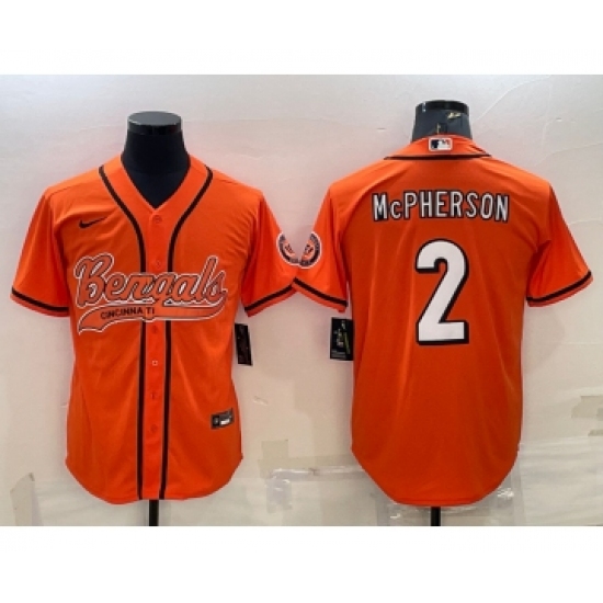 Men's Cincinnati Bengals #2 Evan McPherson Orange With Patch Cool Base Stitched Baseball Jersey - Ujersey