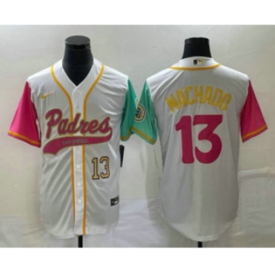 Men's San Diego Padres #13 Manny Machado Number White NEW 2023 City Connect Cool Base Stitched Jersey