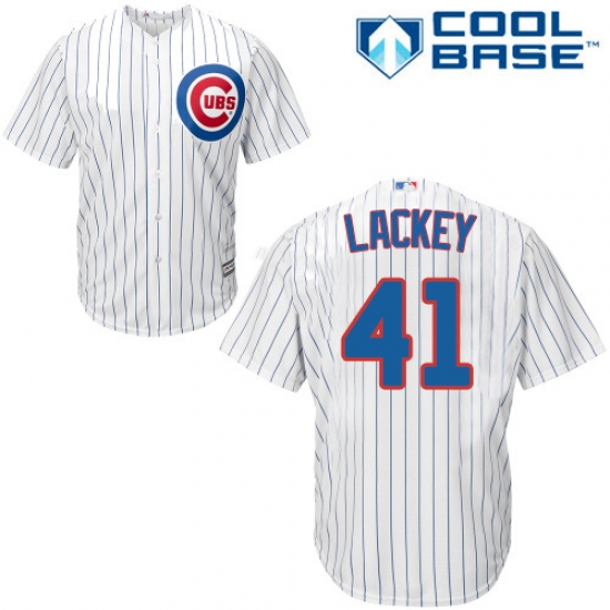 Men's Majestic Chicago Cubs #41 John Lackey Replica White Home Cool Base MLB Jersey - Ujersey