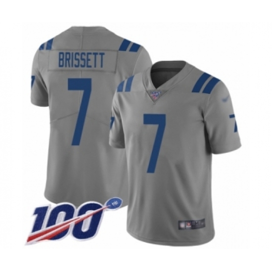 Men's Indianapolis Colts #7 Jacoby Brissett Limited Gray Inverted Legend 100th Season Football Jersey - Ujersey