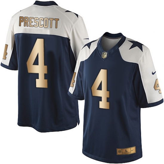 Men's Nike Dallas Cowboys #4 Dak Prescott Limited Navy/Gold Throwback Alternate NFL Jersey - Ujersey