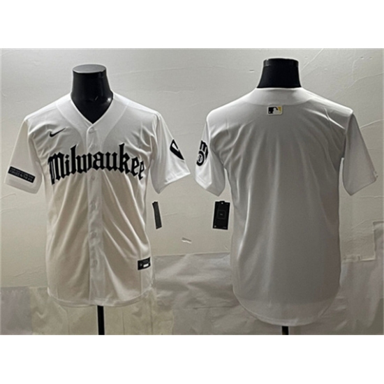 Men's Milwaukee Brewers Blank White 'Gothic 414 Shadows Edition' Vapor Premier Limited Stitched Jersey - Ujersey
