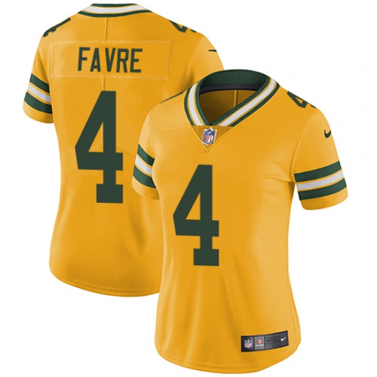 Women's Nike Green Bay Packers #4 Brett Favre Limited Gold Rush Vapor Untouchable NFL Jersey - Ujersey