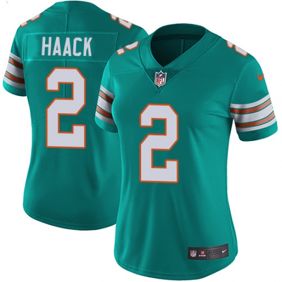 Women's Nike Miami Dolphins #2 Matt Haack Aqua Green Alternate Vapor Untouchable Limited Player NFL Jersey - Ujersey