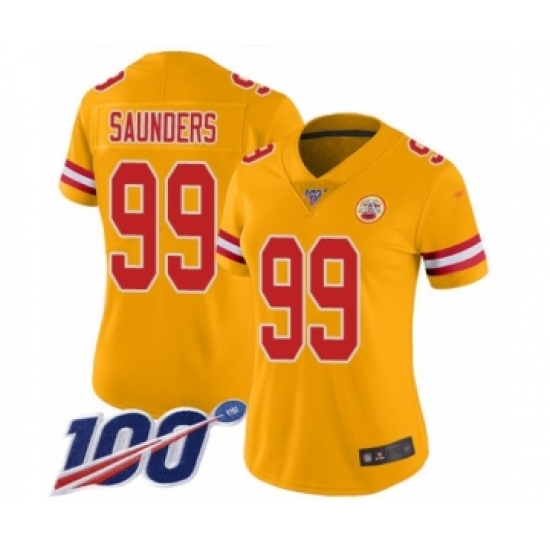 Women's Kansas City Chiefs #99 Khalen Saunders Limited Gold Inverted Legend 100th Season Football Jersey - Ujersey