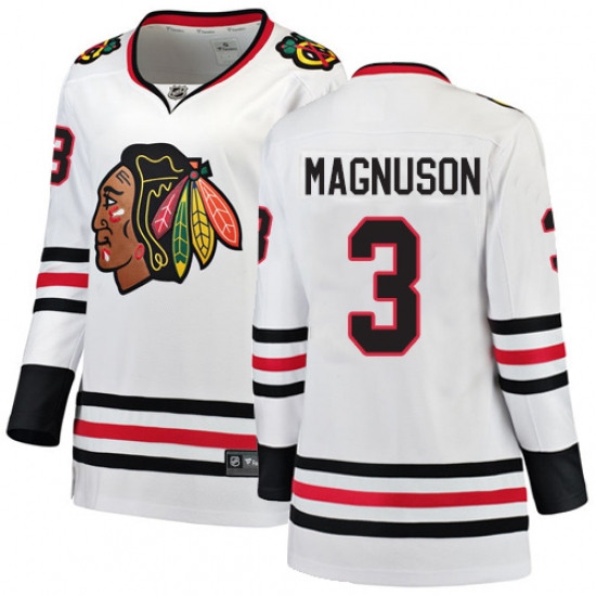 Women's Chicago Blackhawks #3 Keith Magnuson Authentic White Away Fanatics Branded Breakaway NHL Jersey - Ujersey