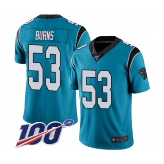 Men's Carolina Panthers #53 Brian Burns Blue Alternate Vapor Untouchable Limited Player 100th Season Football Jersey - Ujersey