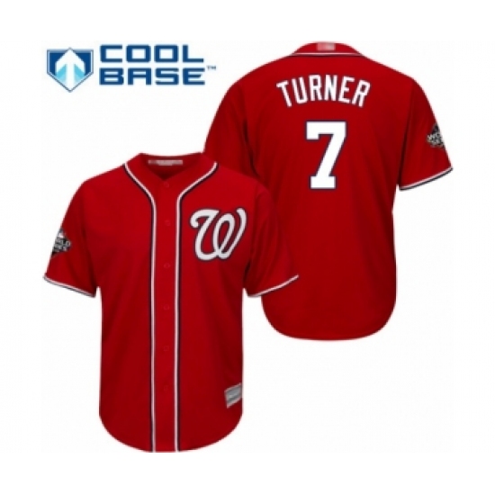 Youth Washington Nationals #7 Trea Turner Authentic Red Alternate 1 Cool Base 2019 World Series Bound Baseball Jersey - Ujersey
