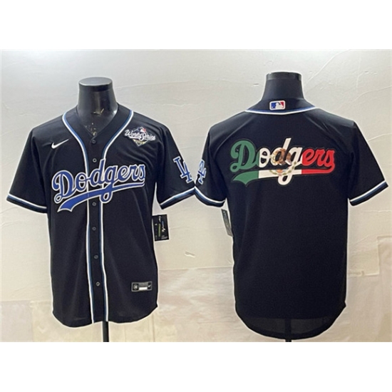 Mens Los Angeles Dodgers Team Big Logo Black Fashion 2025 World Series Cool Base Stitched Baseball Jersey
