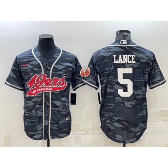 Men's San Francisco 49ers #5 Trey Lance White Name Grey Camo With Patch Cool Base Stitched Baseball Jersey - Ujersey