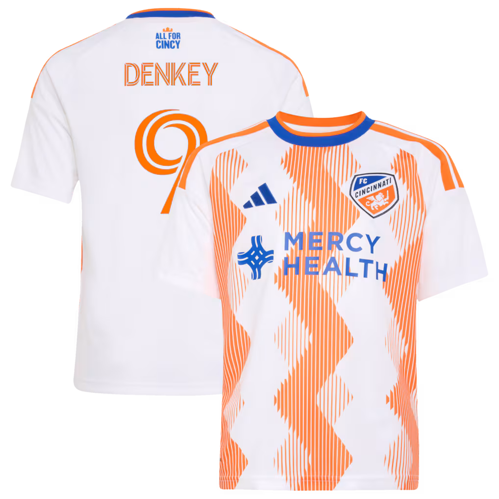Youth FC Cincinnati Kévin Denkey adidas White 2026 The Seven Hills Kit Replica Jersey