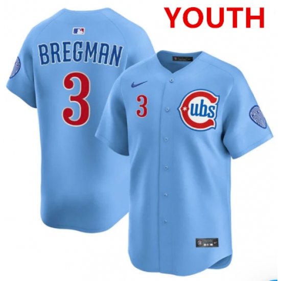 Youth Chicago Cubs #3 Alex Bregman light Blue alternate limited jersey - Ujersey