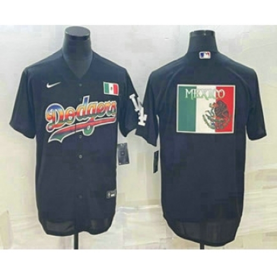 Men's Los Angeles Dodgers Big Logo Black Stitched MLB Cool Base Nike Fashion Jersey8 - Ujersey