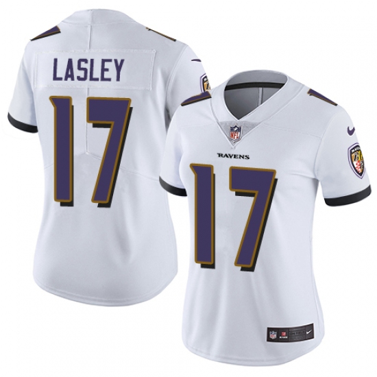Women's Nike Baltimore Ravens #17 Jordan Lasley White Vapor Untouchable Limited Player NFL Jersey - Ujersey