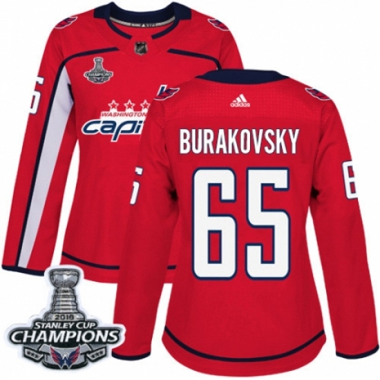 Women's Adidas Washington Capitals #65 Andre Burakovsky Authentic Red Home 2018 Stanley Cup Final Champions NHL Jersey - Ujersey