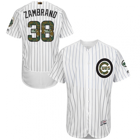 Men's Majestic Chicago Cubs #38 Carlos Zambrano Authentic White 2016 Memorial Day Fashion Flex Base MLB Jersey