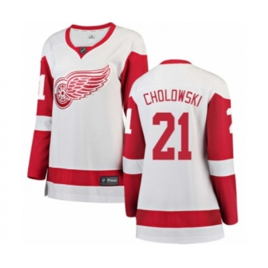Women's Detroit Red Wings #21 Dennis Cholowski Authentic White Away Fanatics Branded Breakaway NHL Jersey - Ujersey