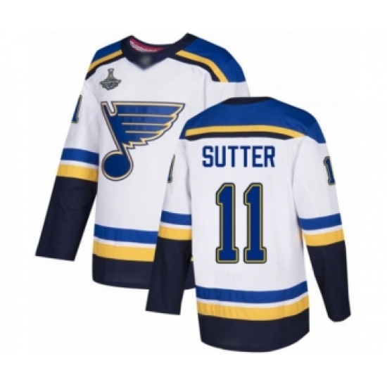 Youth St. Louis Blues #11 Brian Sutter Authentic White Away 2019 Stanley Cup Champions Hockey Jersey - Ujersey