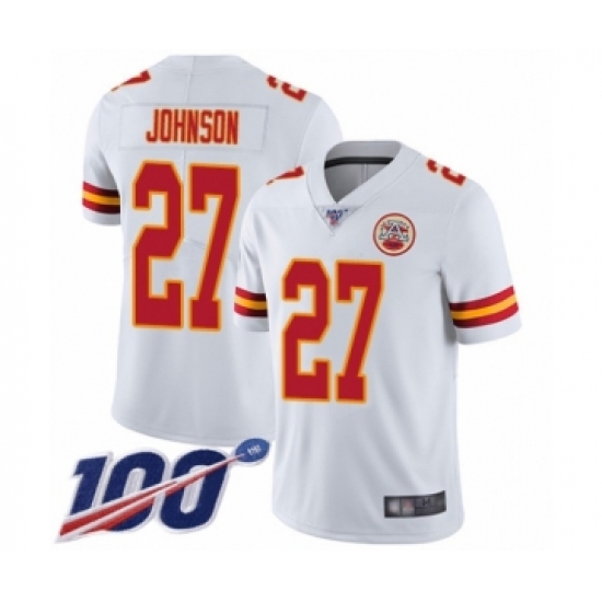 Men's Kansas City Chiefs #27 Larry Johnson White Vapor Untouchable Limited Player 100th Season Football Jersey - Ujersey