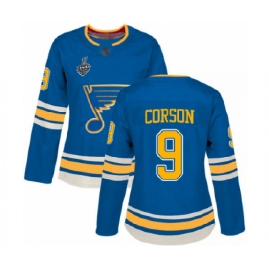 Women's St. Louis Blues #9 Shayne Corson Authentic Navy Blue Alternate 2019 Stanley Cup Final Bound Hockey Jersey - Ujersey