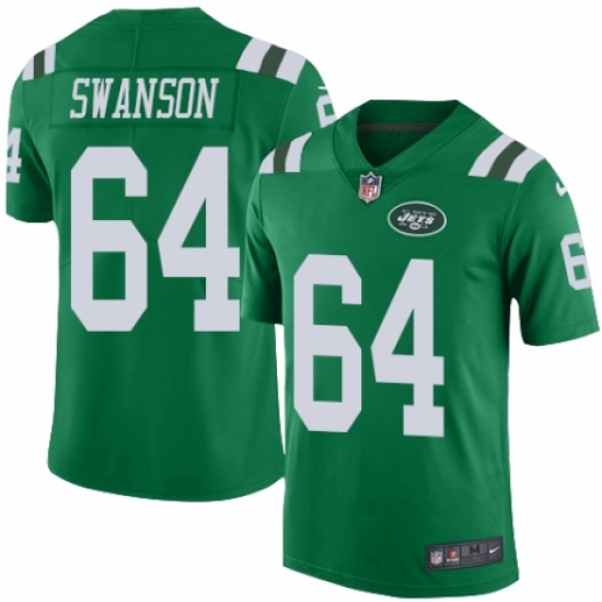 Men's Nike New York Jets #64 Travis Swanson Limited Green Rush Vapor Untouchable NFL Jersey - Ujersey